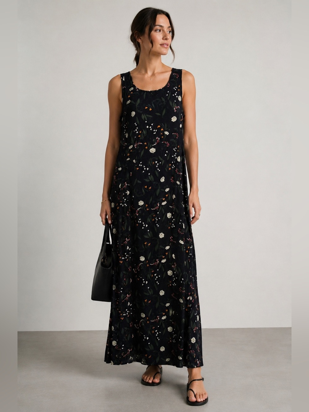 Black Floral Sleeveless Maxi Dress